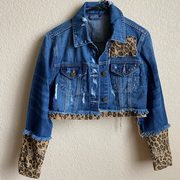 Jean Jacket Cheetah print crop - Picture 3 of 8